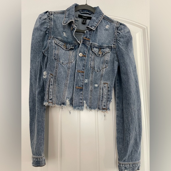 Forever 21 Jackets & Blazers - Forever 21 Distressed Puff shoulder Denim Jacket size M